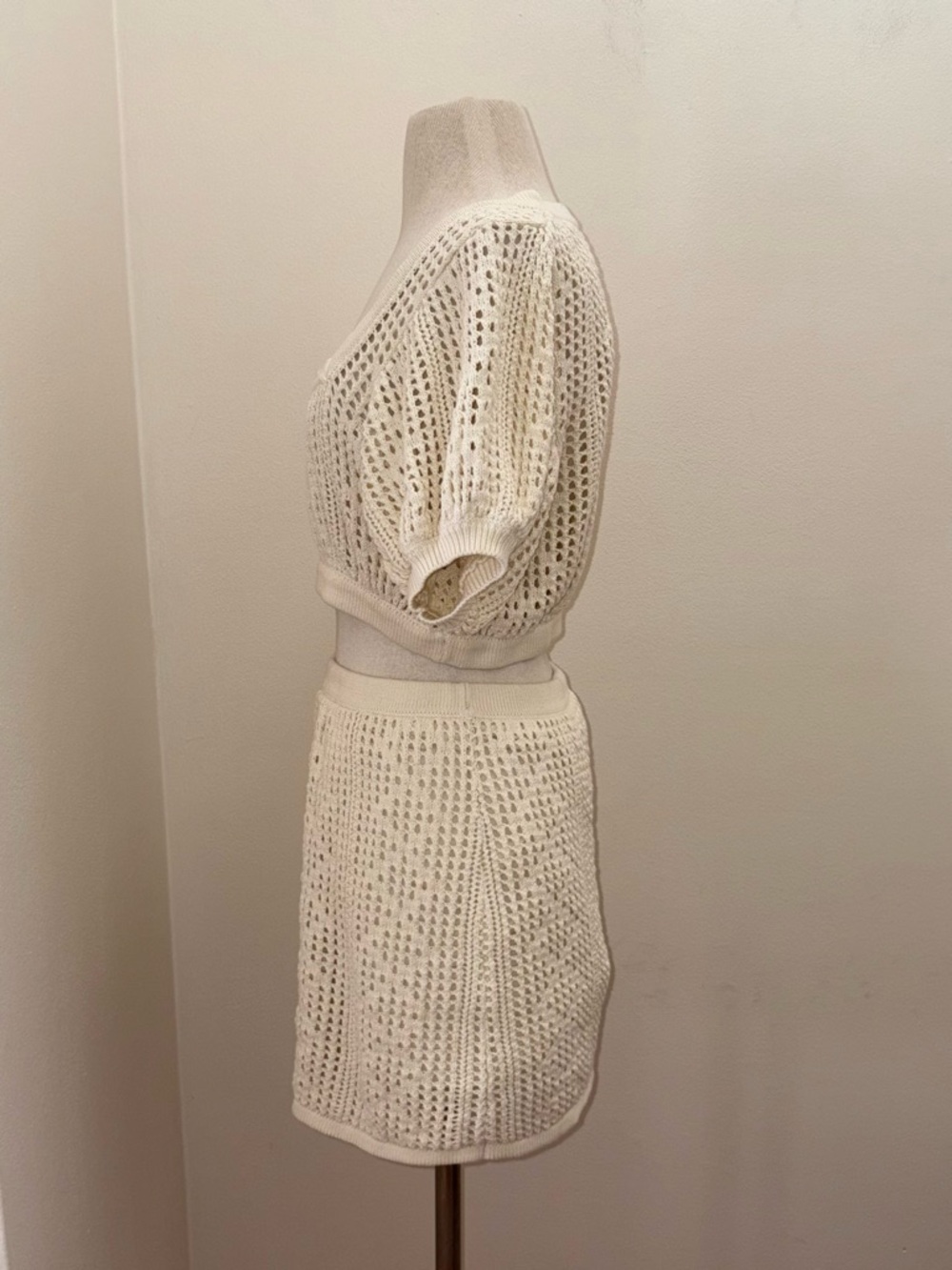 Sabo Lux Cotton Kimmi Beige Crochet Crop Top & Skirt Set Large Festival Bohemian - Picture 4 of 13